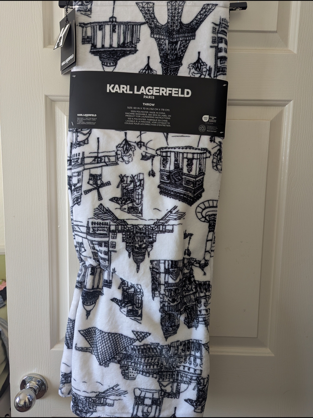 Karl Lagerfeld Throw Blanket 60x70 Black White Paris Print Super Soft OEKO